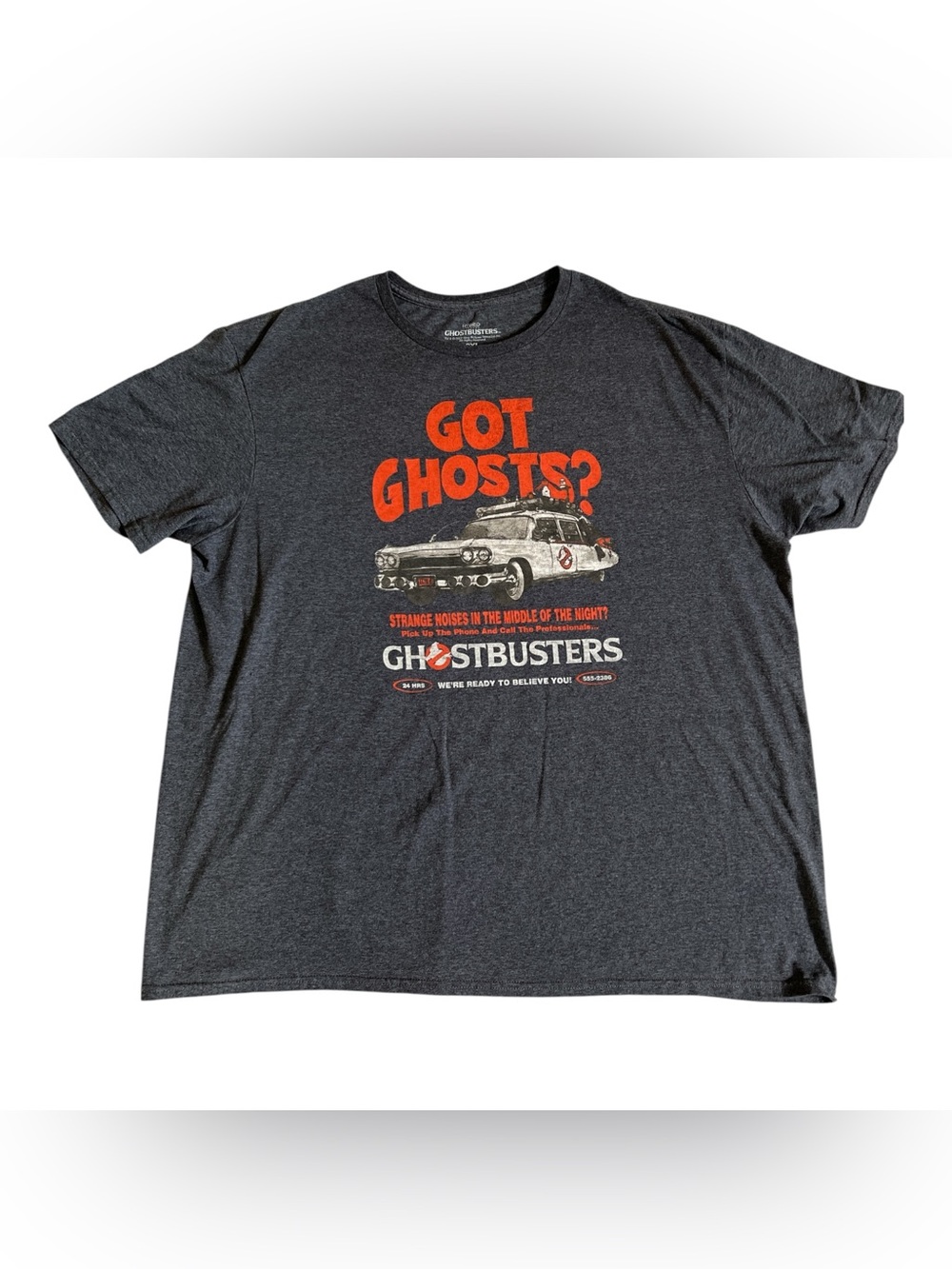Hybrid & company Ghostbusters 'Got Ghosts?' Men’s Graphic Tee - Charcoal & Red